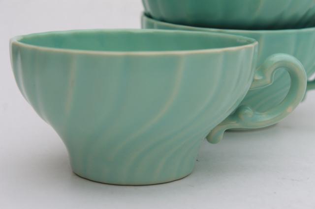 photo of aqua turquoise blue matte glaze ceramic tea cups, vintage Franciscan pottery #4