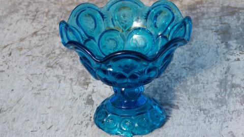 photo of aquamarine blue moon and Stars glass vintage candy dish #1