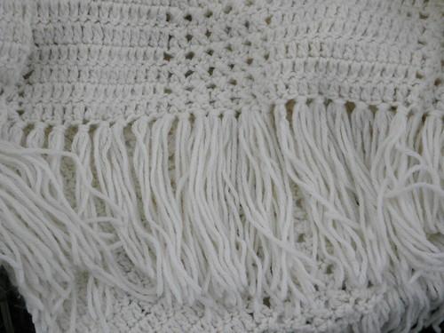 photo of aran ivory handmade crocheted afghan, cream colored throw blanket #3