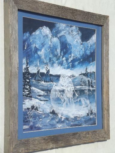 photo of arge rustic board poster / picture frame, old weathered barn wood frame #2