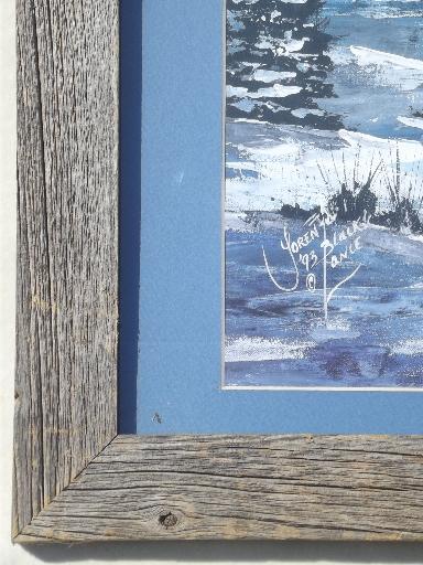 photo of arge rustic board poster / picture frame, old weathered barn wood frame #3