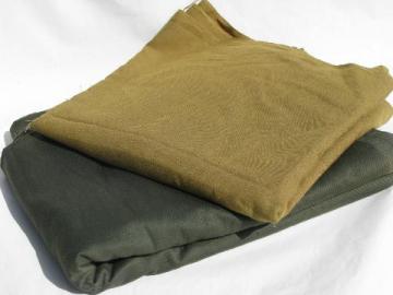 catalog photo of army drab green twill & khaki cotton / rayon shirting, retro vintage fabric lot