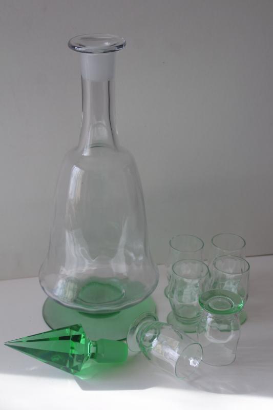 photo of art deco 1920s 30s vintage Heisey moongleam green / crystal decanter & whiskey glasses #2