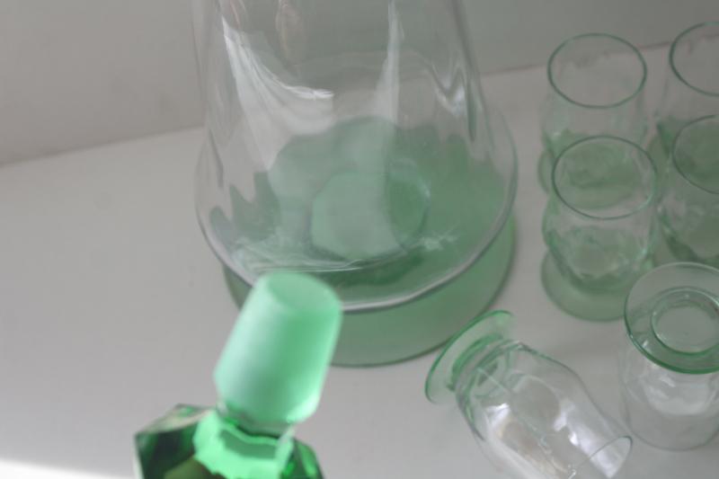 photo of art deco 1920s 30s vintage Heisey moongleam green / crystal decanter & whiskey glasses #4