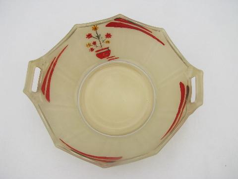 photo of art deco 1920s - 30s vintage glass bowl, hand-painted red & ivory enamel #2