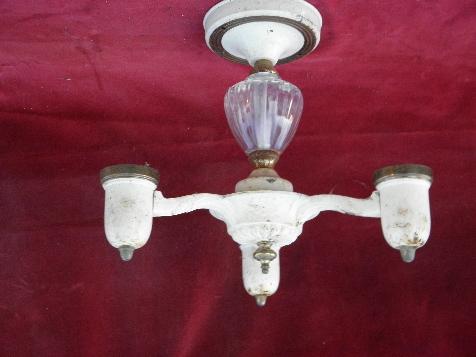 photo of art deco 1930s vintage matched pair of ceiling fixtures, old electric light chandeliers #2