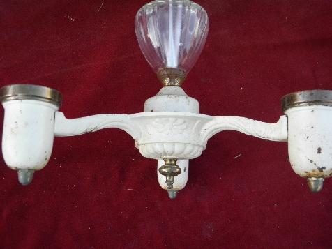 photo of art deco 1930s vintage matched pair of ceiling fixtures, old electric light chandeliers #5