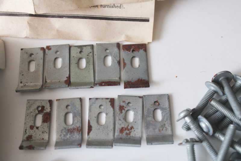 photo of art deco MCM vintage metal kitchen cabinet hardware, red striped door pulls w/ instructions  #6