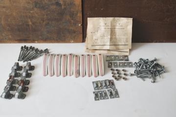 catalog photo of art deco MCM vintage metal kitchen cabinet hardware, red striped door pulls w/ instructions 