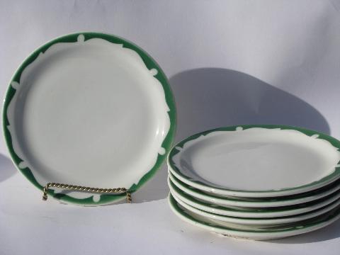 photo of art deco airbrush green border, vintage white ironstone railroad china salad or lunch plates #1