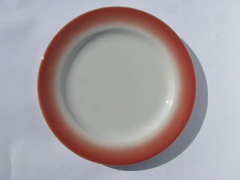 photo of art deco airbrush red border, vintage white ironstone railroad china set for 4 #3