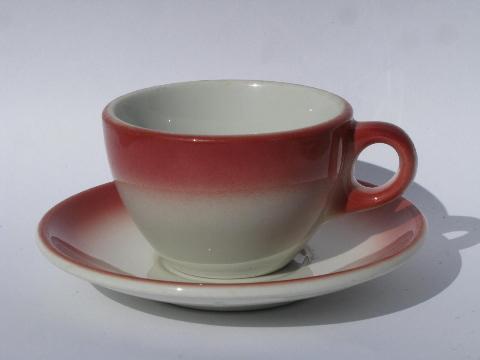 photo of art deco airbrush red border, vintage white ironstone railroad china set for 4 #5