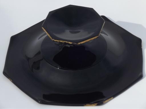 photo of art deco black glass compote, vintage ebony opaque glass w/ gold  #3