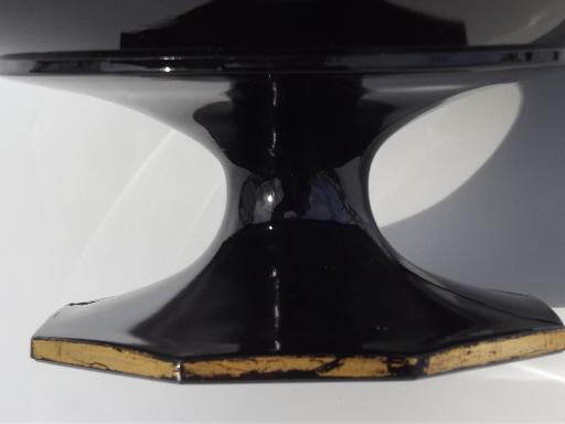 photo of art deco black glass compote, vintage ebony opaque glass w/ gold  #4