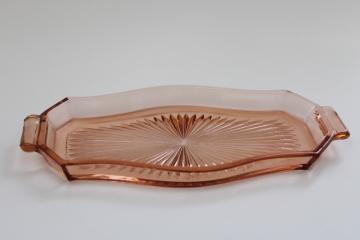 catalog photo of art deco blush pink glass vanity perfume tray, Tiffin vintage depression glass