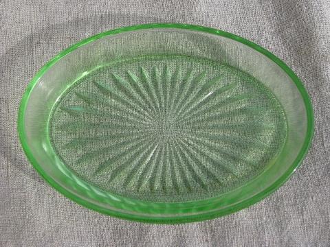 photo of art deco chrome oval covered butter dish, vintage green depression plate #5