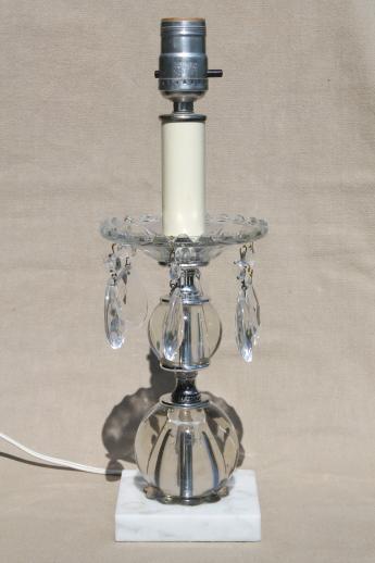 photo of art deco crystal ball lamp w/ glass prisms, vintage boudoir lamp or bedside light #1