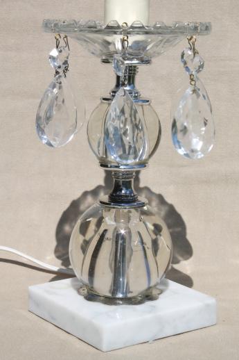 photo of art deco crystal ball lamp w/ glass prisms, vintage boudoir lamp or bedside light #2