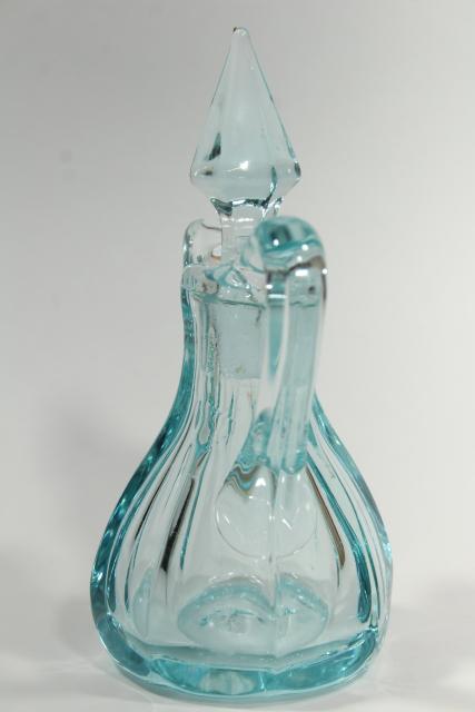 photo of art deco elegant glass cruet bottle, pale blue vintage Heisey or Imperial glass #3