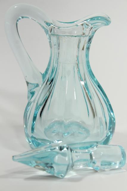 photo of art deco elegant glass cruet bottle, pale blue vintage Heisey or Imperial glass #4