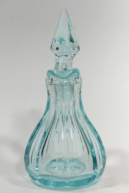 photo of art deco elegant glass cruet bottle, pale blue vintage Heisey or Imperial glass #6