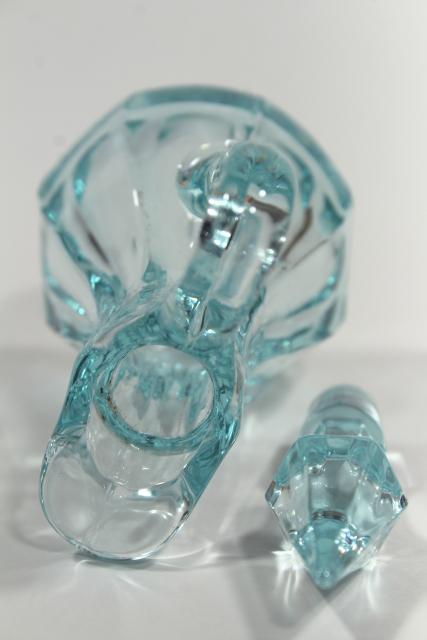 photo of art deco elegant glass cruet bottle, pale blue vintage Heisey or Imperial glass #7