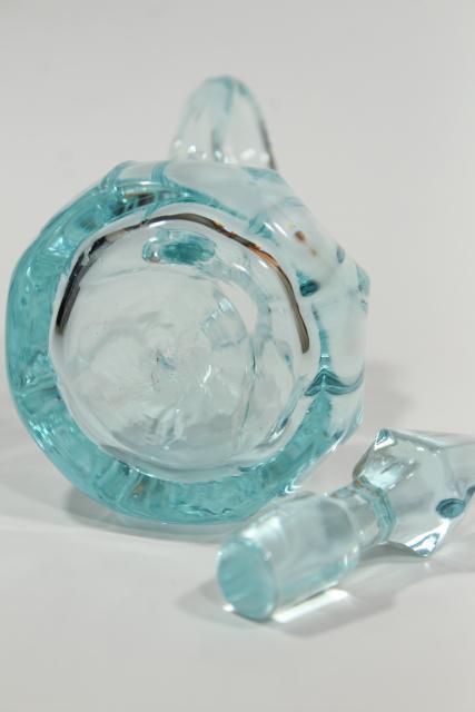 photo of art deco elegant glass cruet bottle, pale blue vintage Heisey or Imperial glass #8
