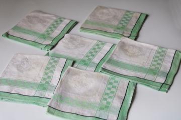 catalog photo of art deco jade green & black border napkins, cotton rayon damask 1930s vintage