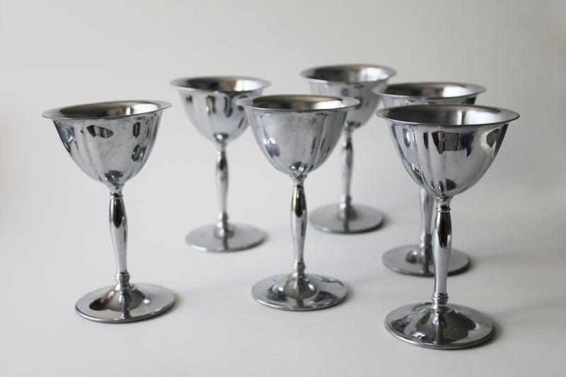 photo of art deco martini cocktail glasses, chrome plated stainless cocktails, mod vintage #1