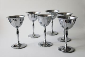 catalog photo of art deco martini cocktail glasses, chrome plated stainless cocktails, mod vintage