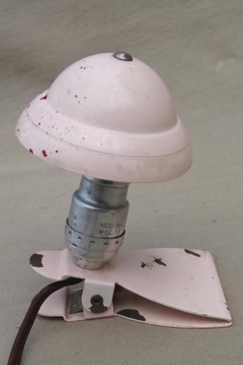 photo of art deco metal helmet shade clip-on book light, vintage electric reading lamp #2