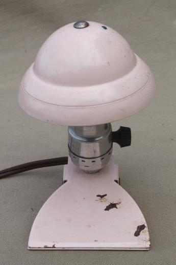 photo of art deco metal helmet shade clip-on book light, vintage electric reading lamp #3