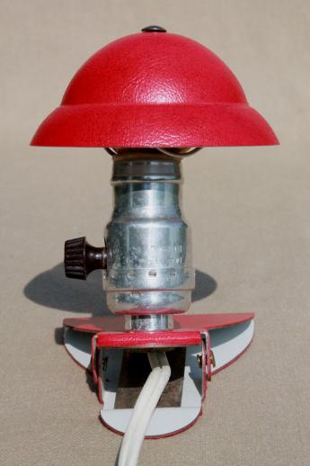 photo of art deco metal helmet shade clip-on book light, vintage electric reading lamp  #2