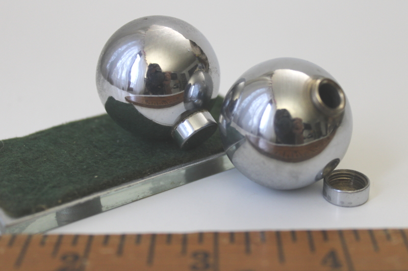 photo of art deco metal sphere salt & pepper shakers, 1930s vintage Chase chrome orbs mirror tray #5