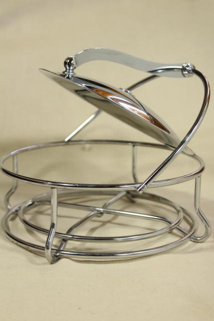 photo of art deco moderne vintage glass and chrome ashtray or server, tilt lid w/ lever lift #4