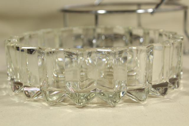 photo of art deco moderne vintage glass and chrome ashtray or server, tilt lid w/ lever lift #5