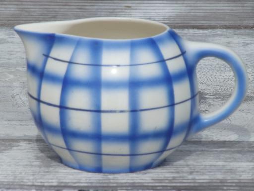 photo of art deco orange trivet & blue plaid cream pitcher, vintage Czech china #2