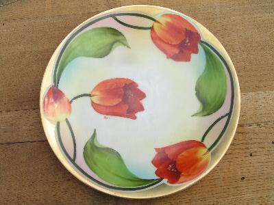 photo of art deco painted china plate, tulips #1