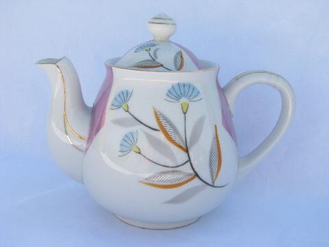 photo of art deco painted floral luster teapot, unmarked vintage made in Japan #1