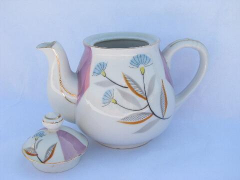 photo of art deco painted floral luster teapot, unmarked vintage made in Japan #2