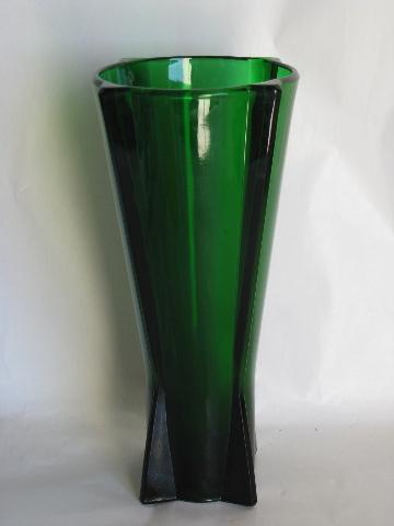 photo of art deco shape vintage forest green depression glass flower vase #1