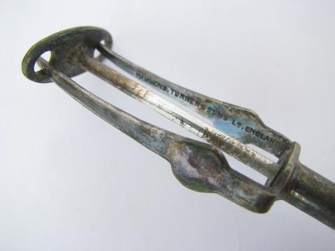 photo of art deco silver over brass server, olive tongs or pickle grabber #3