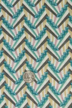 catalog photo of art deco style geometric print textured cotton fabric, mid-century vintage