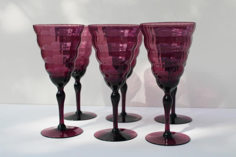 photo of art deco vintage Cambodia amethyst water glasses or wine goblets, 1920s Utility Glass #4