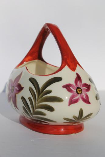 photo of art deco vintage Czech hand-painted china basket, Czechoslovkia mark  #2