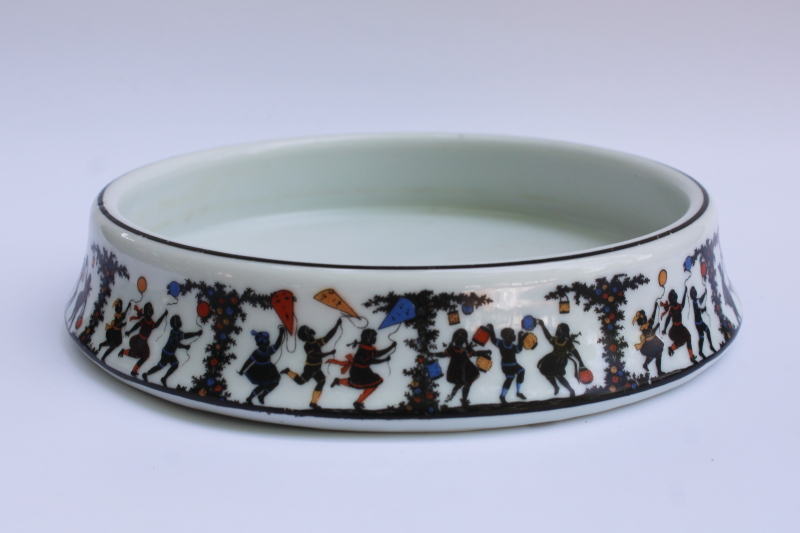 photo of art deco vintage Czecho Slovakia china bowl, Mary Gregory style children silhouettes early 1900s  #1
