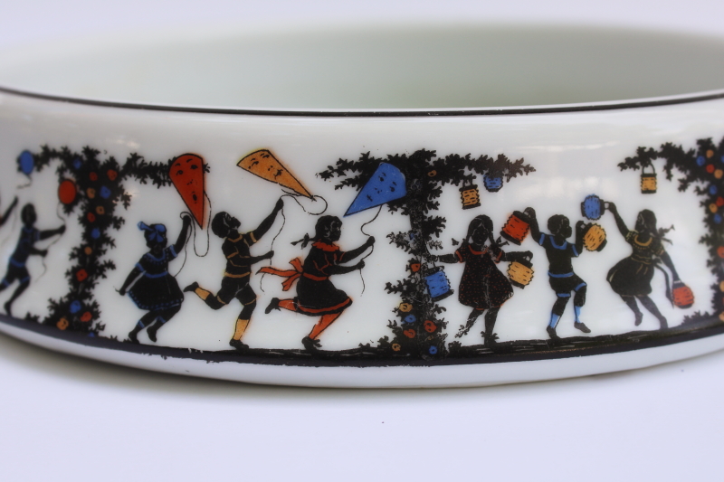 photo of art deco vintage Czecho Slovakia china bowl, Mary Gregory style children silhouettes early 1900s #2