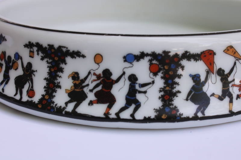 photo of art deco vintage Czecho Slovakia china bowl, Mary Gregory style children silhouettes early 1900s #3