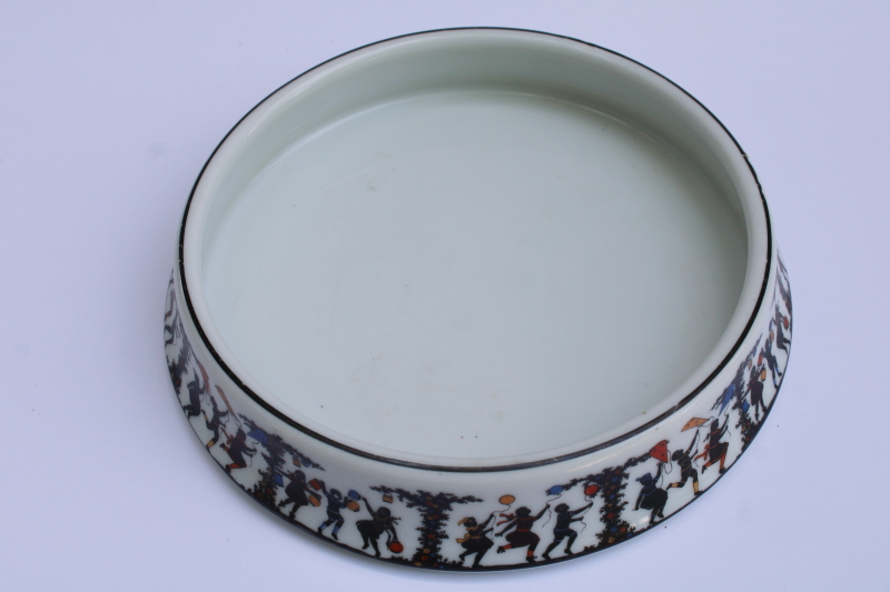 photo of art deco vintage Czecho Slovakia china bowl, Mary Gregory style children silhouettes early 1900s #4