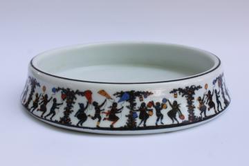 catalog photo of art deco vintage Czecho Slovakia china bowl, Mary Gregory style children silhouettes early 1900s 